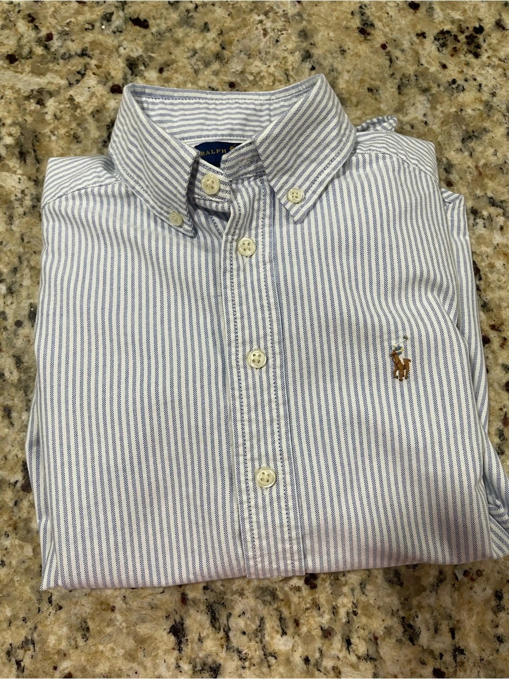 Ralph Lauren Light Blue and White Striped Button-Down Shirt